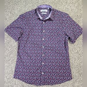 Nick Graham Men's Performance Stretch Printed Woven Short Sleeve Button Up Shirt